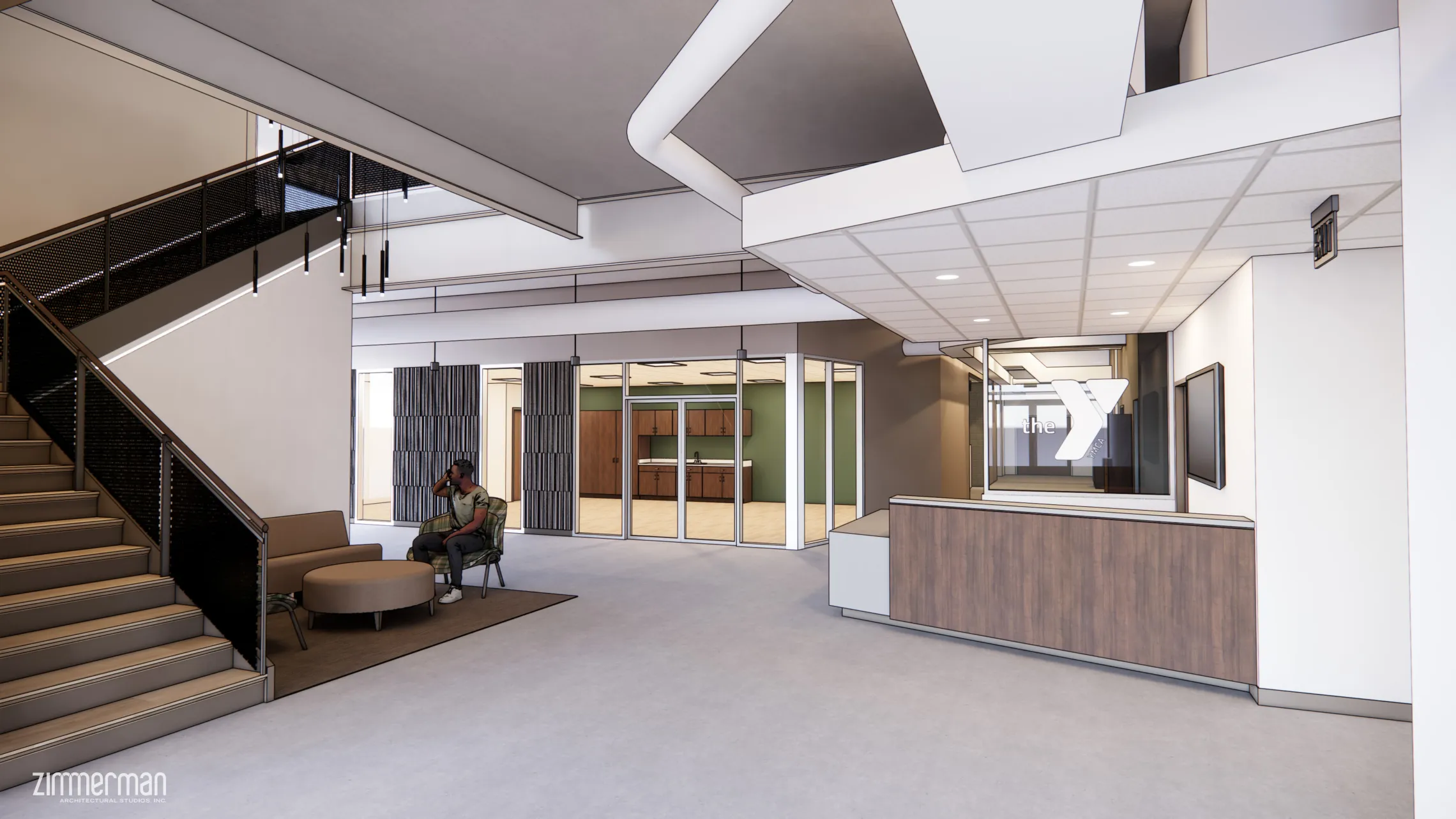 Front desk and stairs